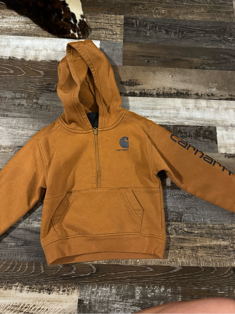 Carhartt Kids' Carhartt Logo Half-Zip Hoodie in Carhartt Brown